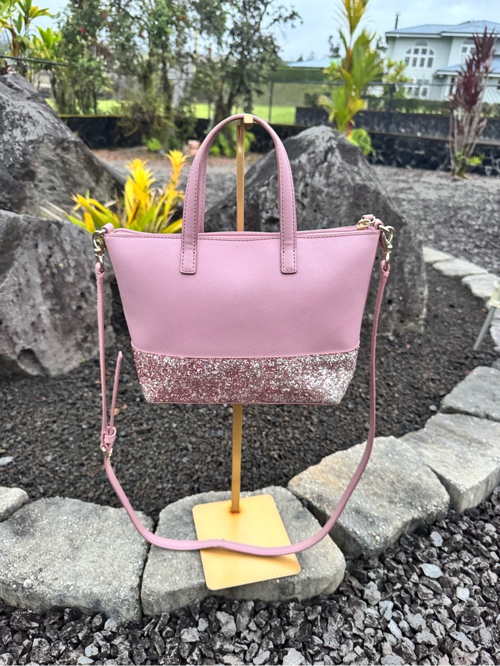 Kate Spade New York Pink Glitter Crossbody Satchel Small Tote Bag - Picture 3 of 12